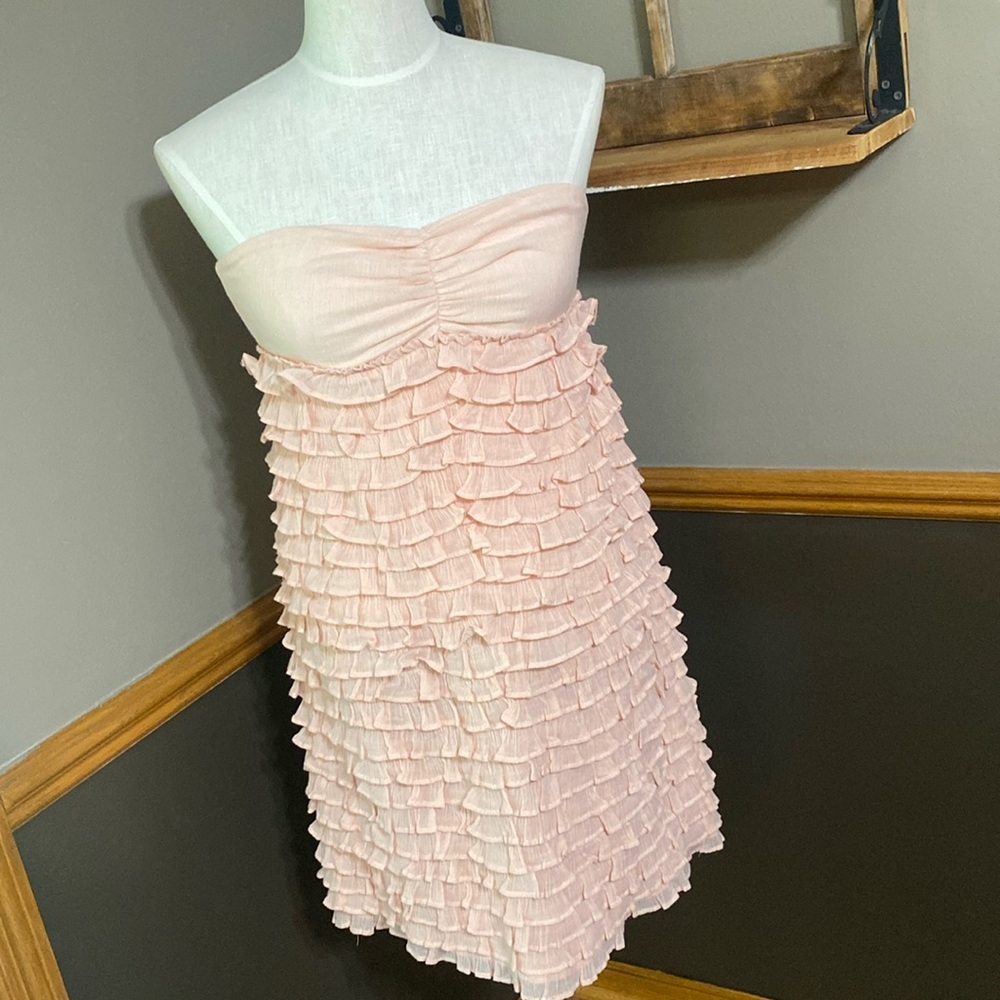 J. Crew light pink ruffle strapless knee length dress size small